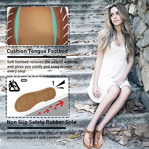 Aomigoct Sandals Women Flat Shoes: Dressy Summer Bohemian Flats Shoes for Women Sandals Comfortable Ankle Strap Outdoor Walking - Image 5