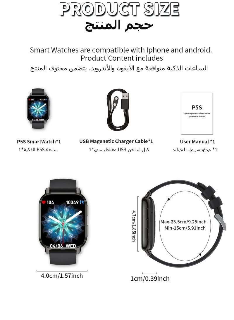 WAPIK - Korean Brand P5S Smart Watch,Business Smartwatch,Waterproof Fitness Watch, Bluetooth Calling,Smart watch for Men, Zinc Alloy Vacuum Plating, Heart Rate Monitoring,Smart watch for women Black - Image 1
