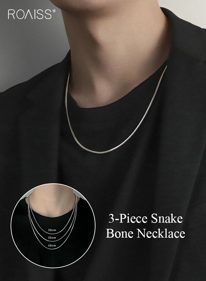 رويس قلادة من 3 قطع على شكل سلسلة ثعبان للرجال (50 سم + 55 سم + 60 سم) بثلاثة أطوال من الفولاذ التيتانيوم مضادة للحساسية للرجال قلادة عصرية غير رسمية متعددة الاستخدامات للاستخدام اليومي غير الرسمي والخارجي متينة وخفيفة الوزن وإكسسوار أنيق - Image 1