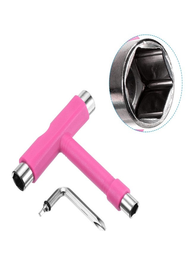 PATIKIL All-in-One Skate Tool, Multi-Function Portable Skateboard Tool T Tool Wrench with L-Type Cross Head Screwdriver for Roller Skate, Pink - Image 3