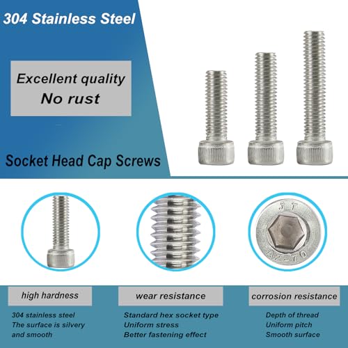 Joamang M5 x 60mm 65mm 70mm 75mm 80mm Socket Head Cap Screws Bolts, Stainless Steel 304, Metric Allen Hex Drive, Bright Finish, Fully Threaded, Assortment Kit 25PCS - Image 5