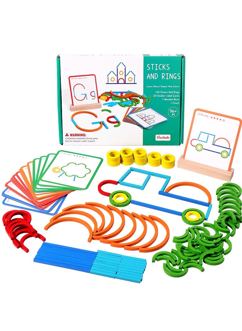 Kids Toys for Creative Learning Building Educational Resources Toys for Preschool and Kindergarten Boys and Girls, Children's Gift， Creative Sticks  Rings Puzzle,Open Ended Wooden Shape Puzzles,Wood - Image 5