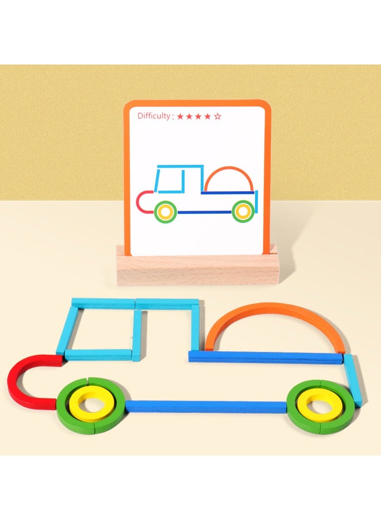 Kids Toys for Creative Learning Building Educational Resources Toys for Preschool and Kindergarten Boys and Girls, Children's Gift， Creative Sticks  Rings Puzzle,Open Ended Wooden Shape Puzzles,Wood - Image 4