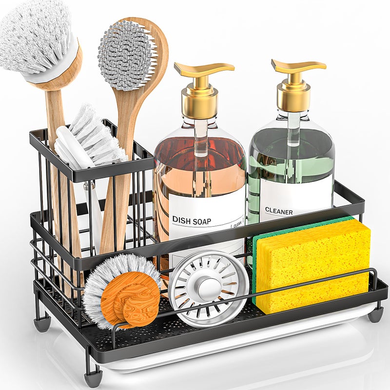 Cisily Large Capacity Kitchen Sink Caddy Organizer Rustproof NonSlip Sponge Holder With Dish Brush Holder Organizer Kitchen Organization and Storage Essentials Accessories for Countertop