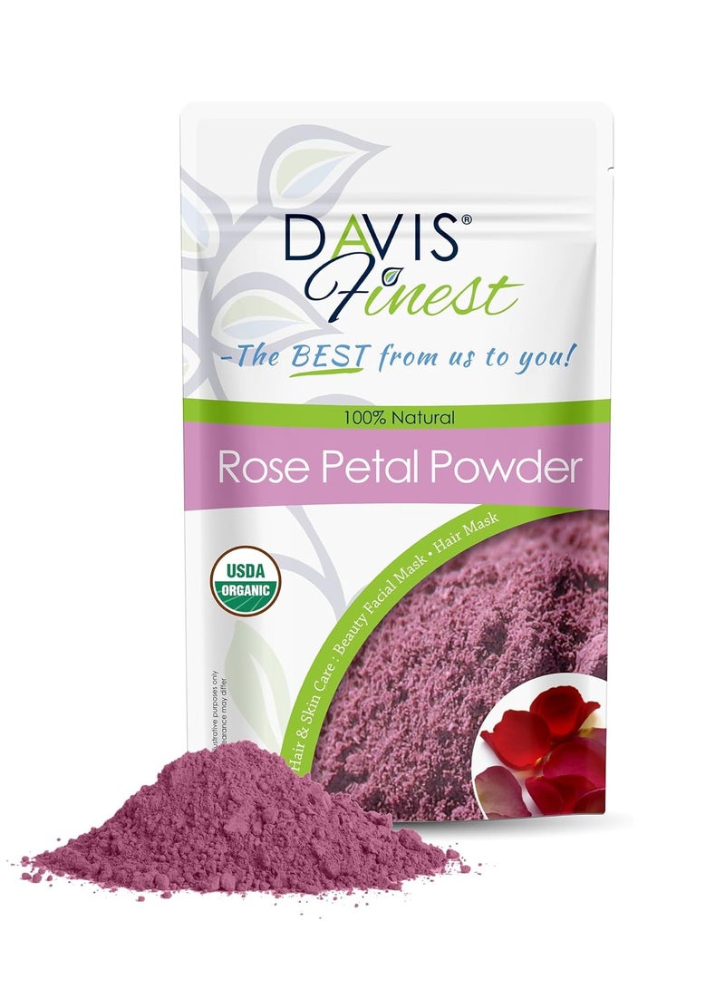 Davis Finest Organic Rose Petal Powder 100g Pure and Natural Rosa Damascena Dried Damask Rose Petals Facial Mask Skin Brightening Lightening Exfoliating Face Pack Hair Mask Natural Rose Fragrance  - Image 1