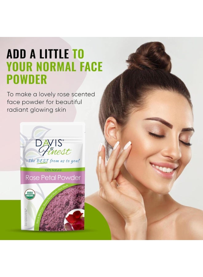 Davis Finest Organic Rose Petal Powder 100g Pure and Natural Rosa Damascena Dried Damask Rose Petals Facial Mask Skin Brightening Lightening Exfoliating Face Pack Hair Mask Natural Rose Fragrance  - Image 4