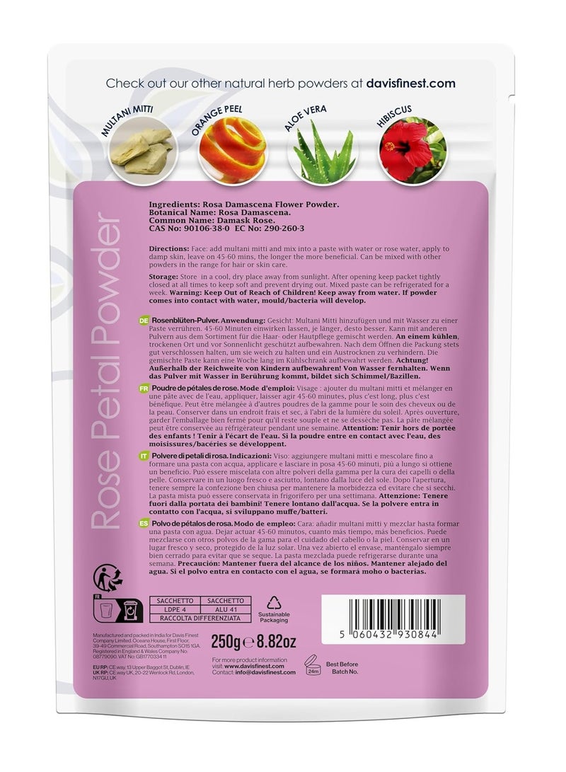 Davis Finest Organic Rose Petal Powder 100g Pure and Natural Rosa Damascena Dried Damask Rose Petals Facial Mask Skin Brightening Lightening Exfoliating Face Pack Hair Mask Natural Rose Fragrance  - Image 2