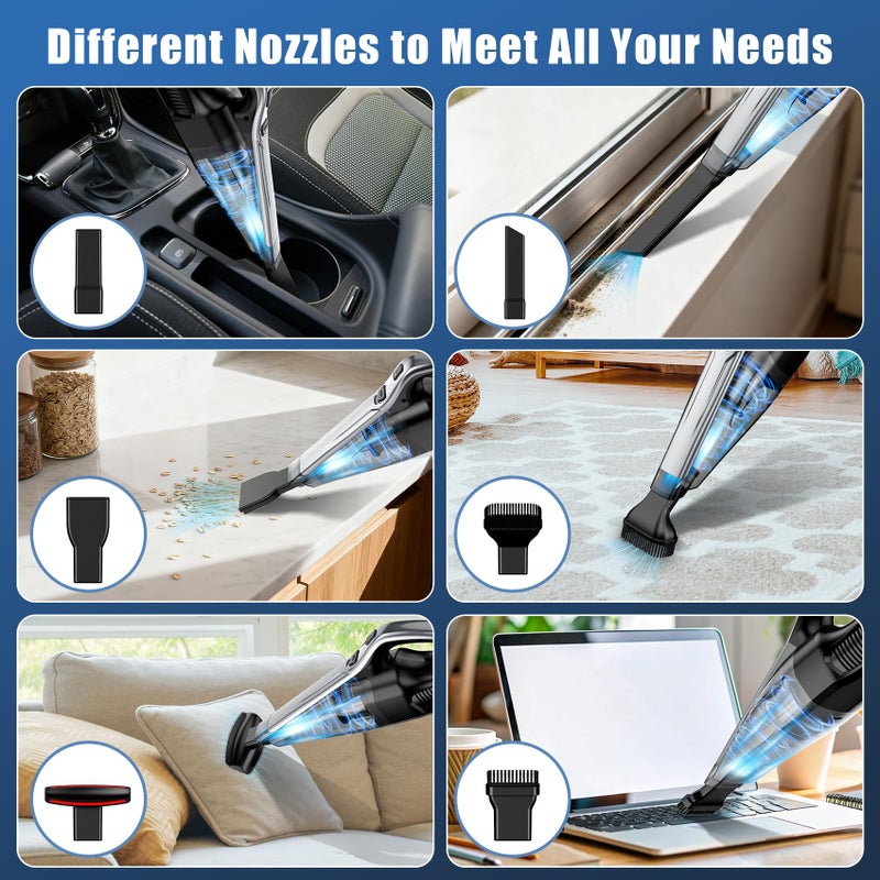 SAKOLD Car Vacuum Handheld Vacuum Cordless with Powerful Suction, Type-C Charge, 2 Suction Modes, 6-in-1 Portable Mini Vacuum for Home, Car, Office Desk, Keyboards - Image 2