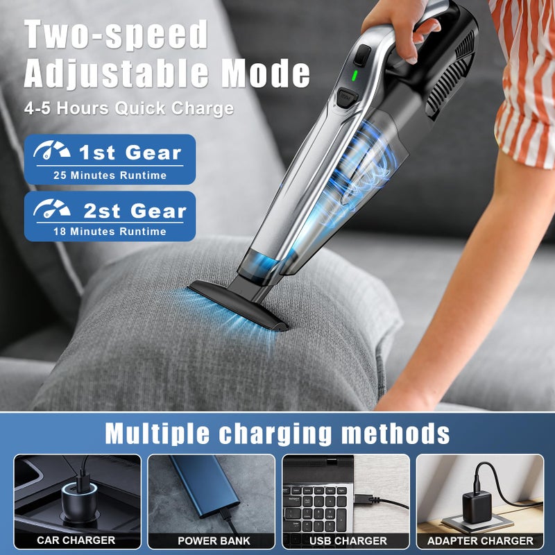 SAKOLD Car Vacuum Handheld Vacuum Cordless with Powerful Suction, Type-C Charge, 2 Suction Modes, 6-in-1 Portable Mini Vacuum for Home, Car, Office Desk, Keyboards - Image 5