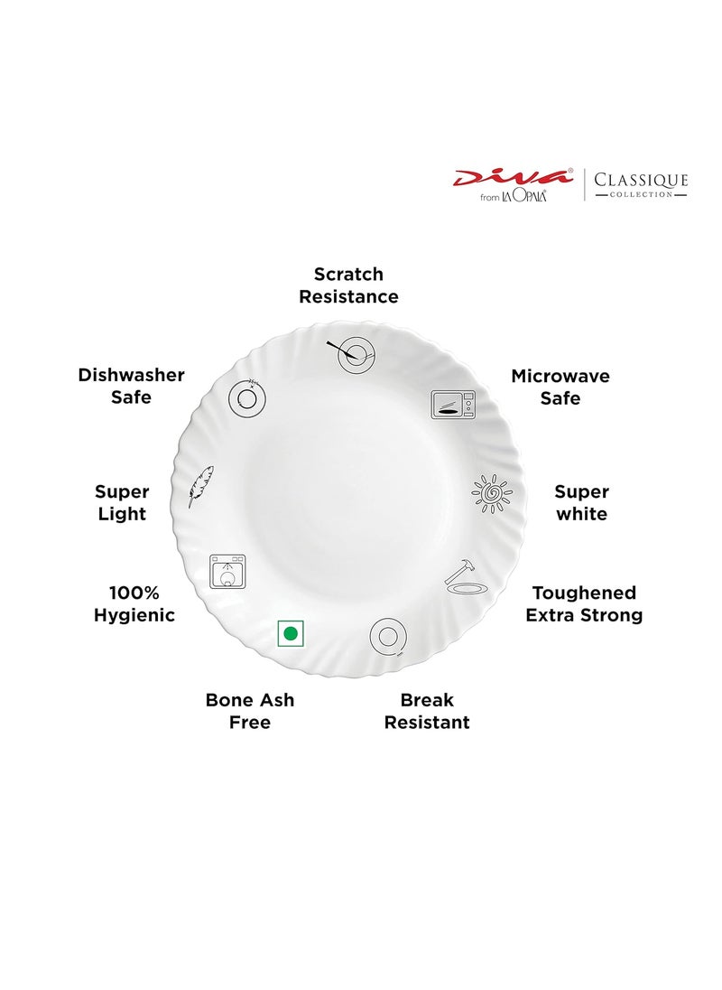 La Opala - La Opala Diva Classique Collection Opal Glass Crockery | for Family of 6 | Dinner Set 33 pcs Mystrio Black | Plates & Bowls for Dining | Microwave Safe | 100% Vegetarian | Extra Strong | White - Image 1