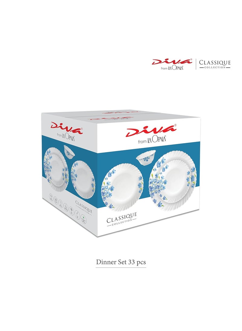 La Opala - La Opala Diva Classique Collection Opal Glass Crockery | for Family of 6 | Dinner Set 33 pcs Mystrio Black | Plates & Bowls for Dining | Microwave Safe | 100% Vegetarian | Extra Strong | White - Image 1