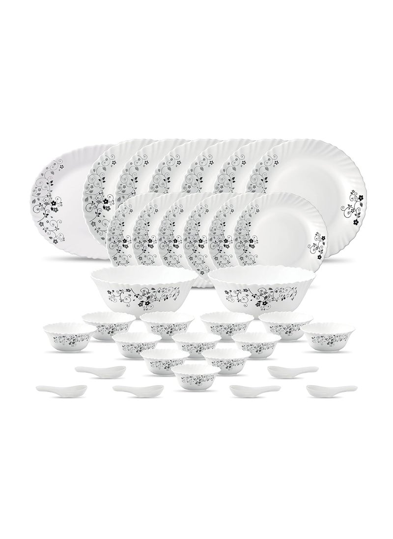 La Opala - La Opala Diva Classique Collection Opal Glass Crockery | for Family of 6 | Dinner Set 33 pcs Mystrio Black | Plates & Bowls for Dining | Microwave Safe | 100% Vegetarian | Extra Strong | White - Image 1