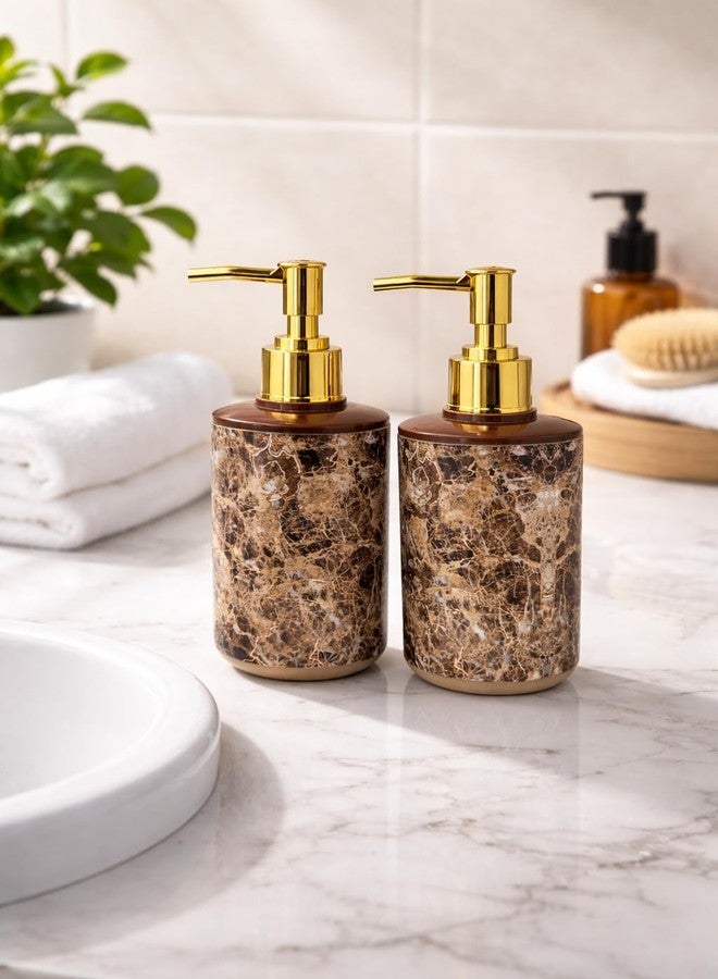 LAGET® 300 Ml Refillable Plastic Soap Dispenser Bottle Set – Pack of 2 | Marble Design Bathroom & Kitchen Liquid Soap Pump | Durable Leakproof Handwash Shampoo Lotion Dispenser - Image 1