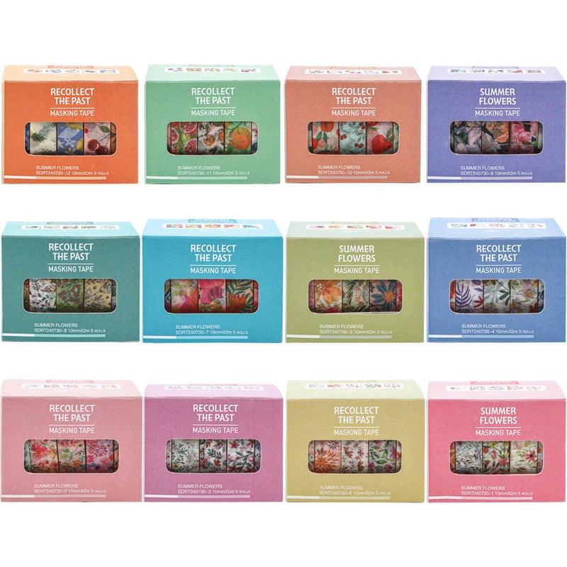 YUBX Flowers Washi Tape Set 60 Rolls Floral Patterns Decorative Skinny Blooms Masking Tapes for Arts, DIY Crafts, Journals, Planners, Scrapbook, Wrapping (Summer) - Image 3