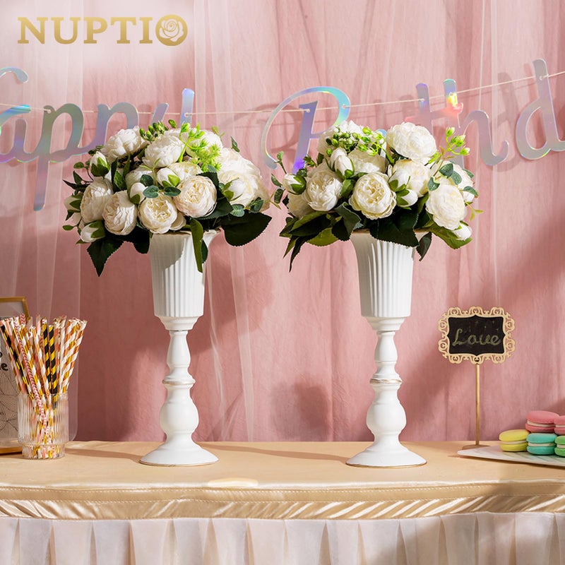 Nuptio 2 Pcs Metal Flower Vase White Table Decorative Centerpiece, Elegant Wedding Centerpieces Vase for Party Anniversary Ceremony Decoration, 31.9cm Tall Artificial Flower Arrangements - Image 2