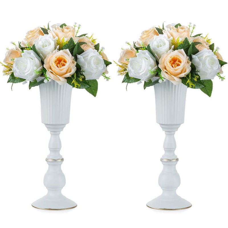 Nuptio 2 Pcs Metal Flower Vase White Table Decorative Centerpiece, Elegant Wedding Centerpieces Vase for Party Anniversary Ceremony Decoration, 31.9cm Tall Artificial Flower Arrangements - Image 1