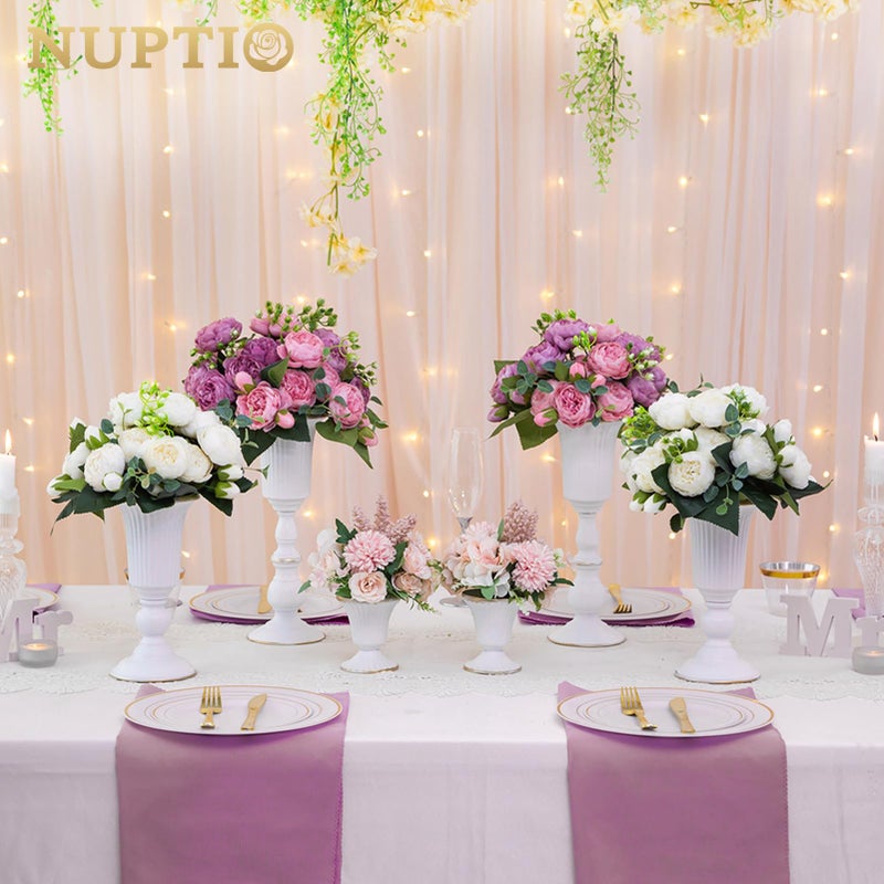 Nuptio 2 Pcs Metal Flower Vase White Table Decorative Centerpiece, Elegant Wedding Centerpieces Vase for Party Anniversary Ceremony Decoration, 31.9cm Tall Artificial Flower Arrangements - Image 3