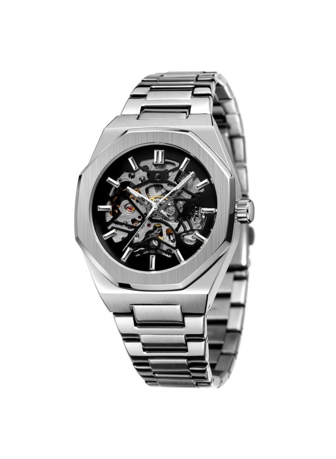 فورسينينج ساعة رجالية أوتوماتيكية أنيقة بتصميم هيكلي ميكانيكي، مثالية للعمل والمناسبات غير الرسمية - Image 1
