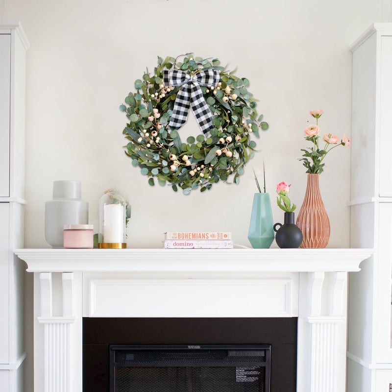 CIR OASES Artificial Spring/Summer Wreath 24 Inch Evergreen Wreaths for Front Door Eucalyptus Wreath with Berries for Outside All Seasons Indoor Outdoor Decor - Image 5