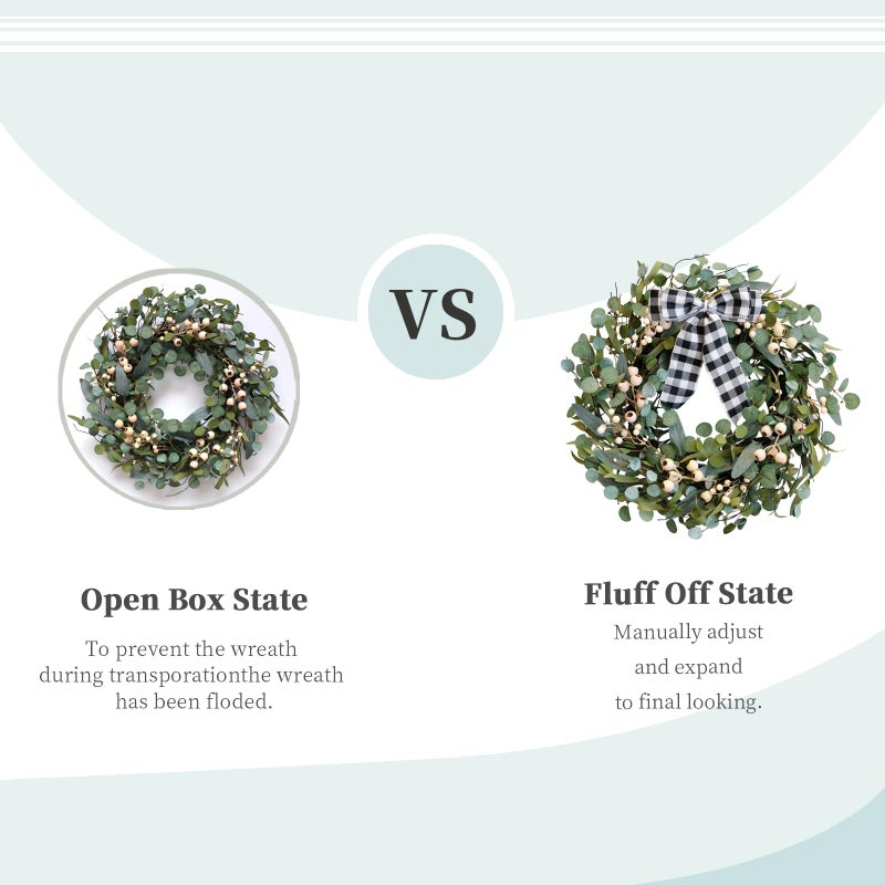 CIR OASES Artificial Spring/Summer Wreath 24 Inch Evergreen Wreaths for Front Door Eucalyptus Wreath with Berries for Outside All Seasons Indoor Outdoor Decor - Image 4