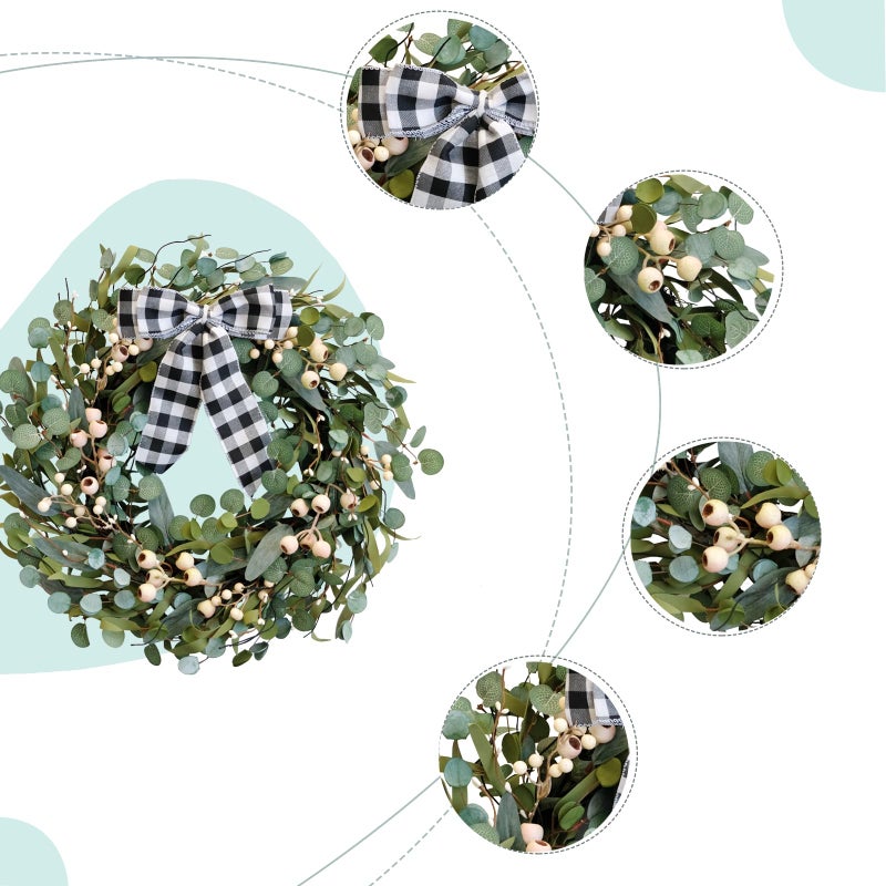 CIR OASES Artificial Spring/Summer Wreath 24 Inch Evergreen Wreaths for Front Door Eucalyptus Wreath with Berries for Outside All Seasons Indoor Outdoor Decor - Image 2