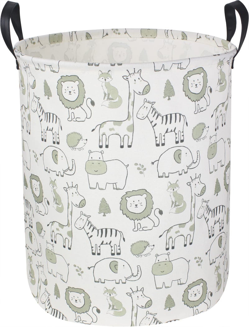 CLOCOR Baby Laundry BasketCollapsible Kids Toys Storage BasketsNursery Hamper for Boys and GirlsJungle Bedroom DecorGift BasketGreen Animals