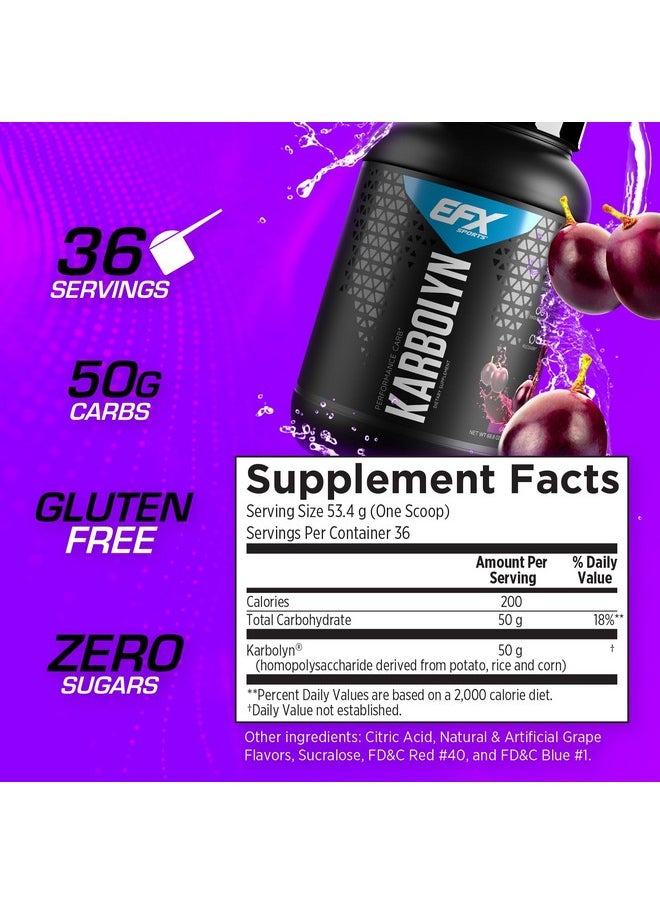 EFX SPORTS - EFX Sports Karbolyn Fuel | Fast-Absorbing Carbohydrate Powder | Carb Load, Sustained Energy, Quick Recovery | Stimulant Free | 37 Servings (Grape) - Image 1
