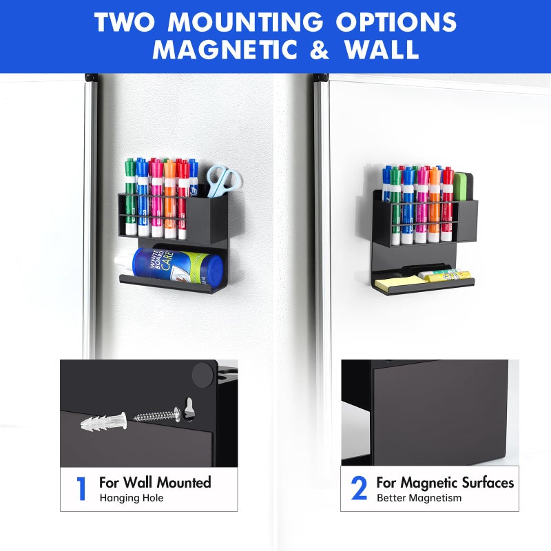 Banafich Black Magnetic Dry Erase Marker Holder for Whiteboard, Acrylic Magnet Pen Holder Wall Mount, Black Magnetic Pencil Holder Cup for Refrigerator Fridge, Office, Locker Accessories for Classroom - Image 3