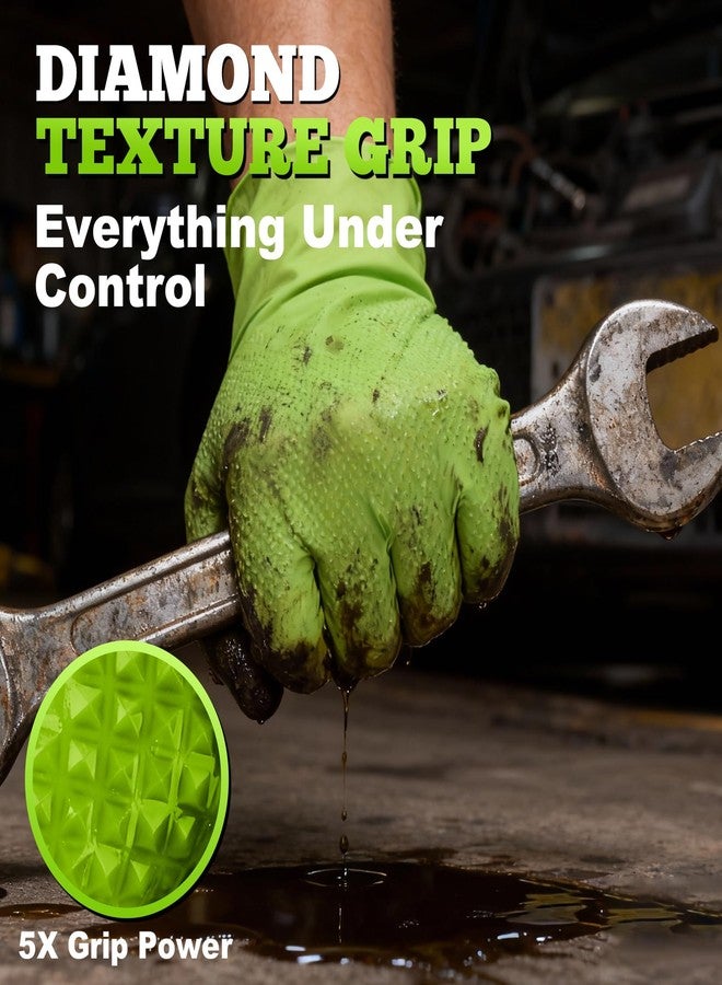 TITANflex Thor Grip Heavy Duty Green Industrial Nitrile Gloves, 8-mil, XXL, Box of 100, Gloves Disposable Latex Free with Raised Diamond Texture Grip, Powder Free, Rubber Gloves, Mechanic Gloves - Image 3