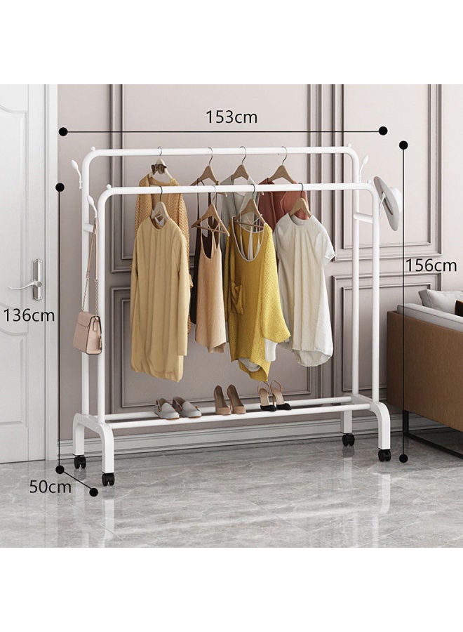 Bold Hanger Floor Drying Rack Household Indoor Folding Vertical Clothes Shelf Simple Wardrobe Storage-Color:White  Double Pole 1.50m Arch + Coat Hook  - Image 1