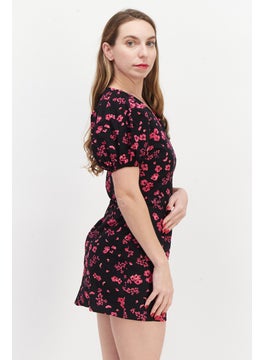 Miss Selfridge Women Petite Floral Pattern Mini Dress, Black  - Image 2