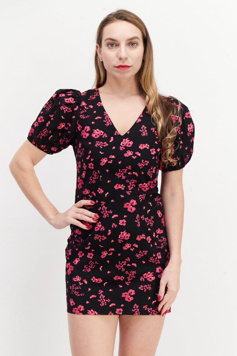 Miss Selfridge Women Petite Floral Pattern Mini Dress, Black - Image 1