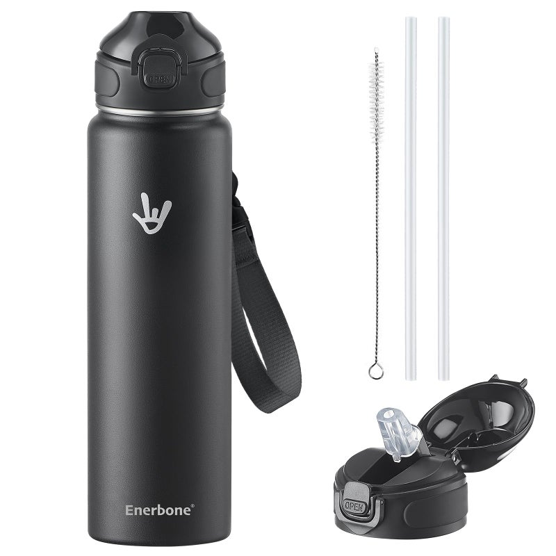 Enerbone 32 oz Insulated Water Bottle Stainless Steel Bottle with Carrying Strap DoubleWall Vacuum Insulation Design Leakproof Sports Bottle with Straw Keep Drinks Cold or Hot for Hours - Image 2