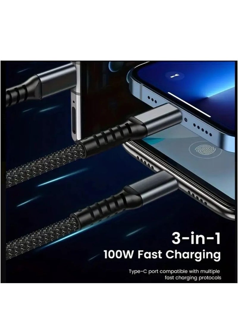 "3-in-1 Multi Charger Cable – 1.2M Fast Charging Nylon Braided Cord"