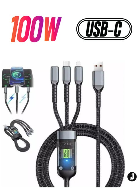 "3-in-1 Multi Charger Cable – 1.2M Fast Charging Nylon Braided Cord"