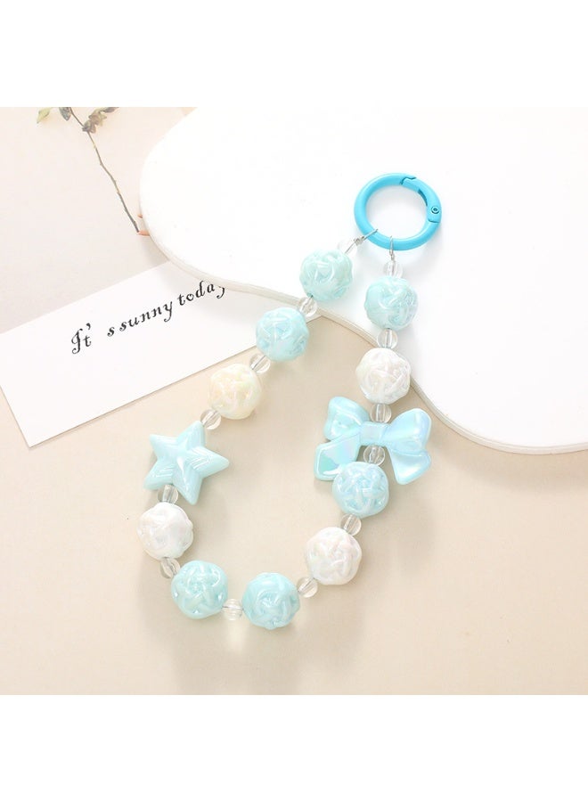 NIBEMINENT Phone Charm/ Chain Strap for Women Girls,Bows Stars Cell Phone Case Lanyard Wrist Strap，K484/Blue