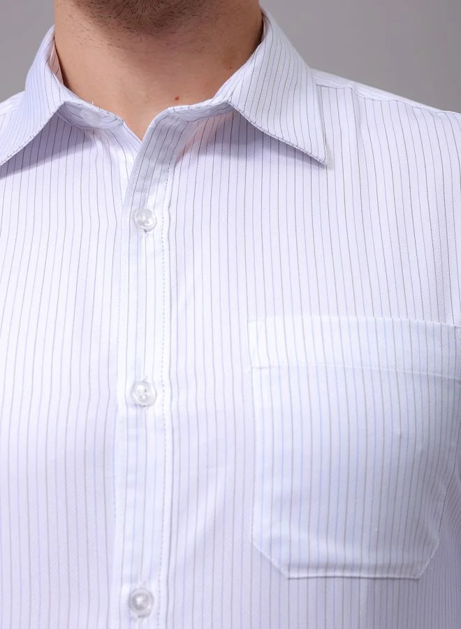 ذا انديان كراج كو Men Slim Fit Striped Full Sleeves Cutaway Collar Formal Shirt