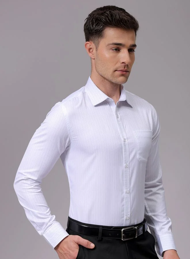 ذا انديان كراج كو Men Slim Fit Striped Full Sleeves Cutaway Collar Formal Shirt