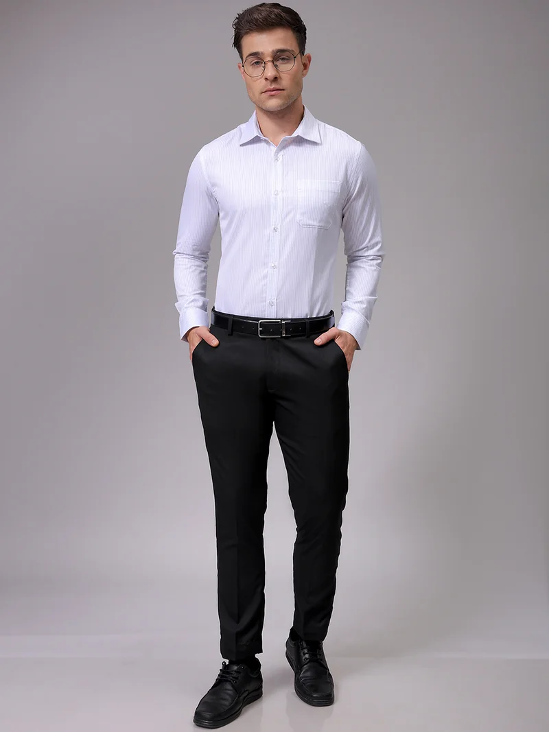 ذا انديان كراج كو Men Slim Fit Striped Full Sleeves Cutaway Collar Formal Shirt