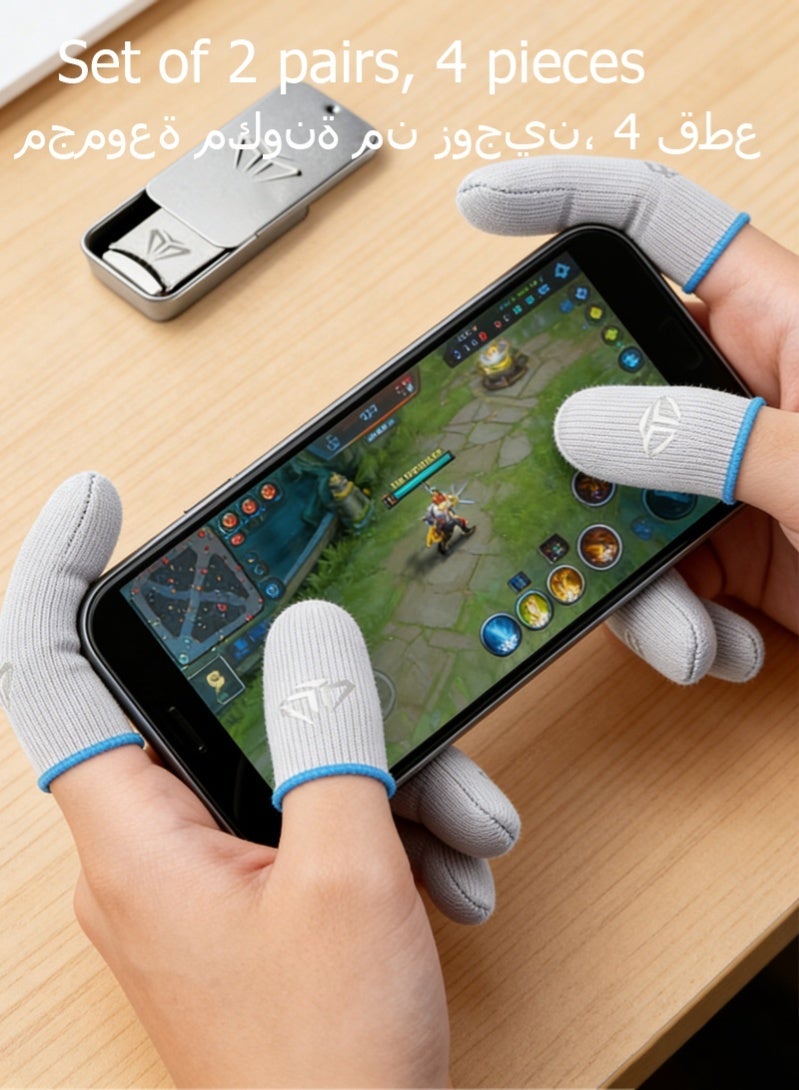 Halamine 2 Pairs Gaming Finger Sleeves, Gamer Gloves, Ultra-Thin, Breathable Silver Fiber Thumb Protectors, Blue - Image 2