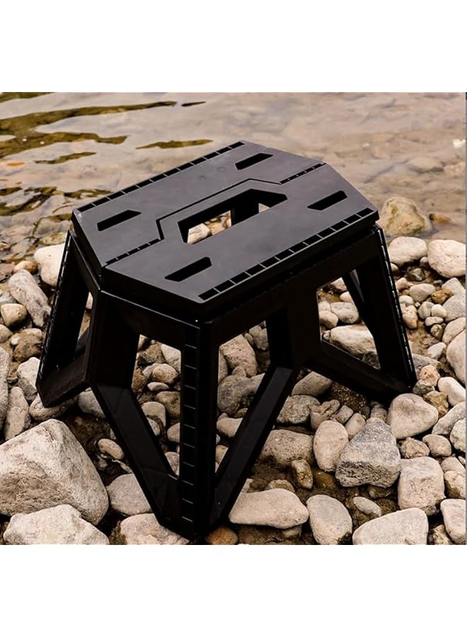 promass Folding Collapsible Stool Camping Stool Foldable Stool Premium Heavy Duty Plastic Portable Chairs for Adults Fishing Hiking Outdoor Gardening Lightweight Non-Slip Stool (Black) - Image 1