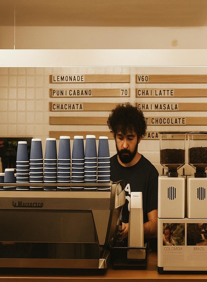 تينسكي عبوة من 120 كوب قهوة للاستخدام مرة واحدة من تينسكي، سعة 8 أونصات، أكواب ورقية زرقاء مموجة معزولة، أكواب إسبريسو سعة 8 أونصات للمشروبات الساخنة أو الباردة، ورق جدران كرافت مموج - Image 3