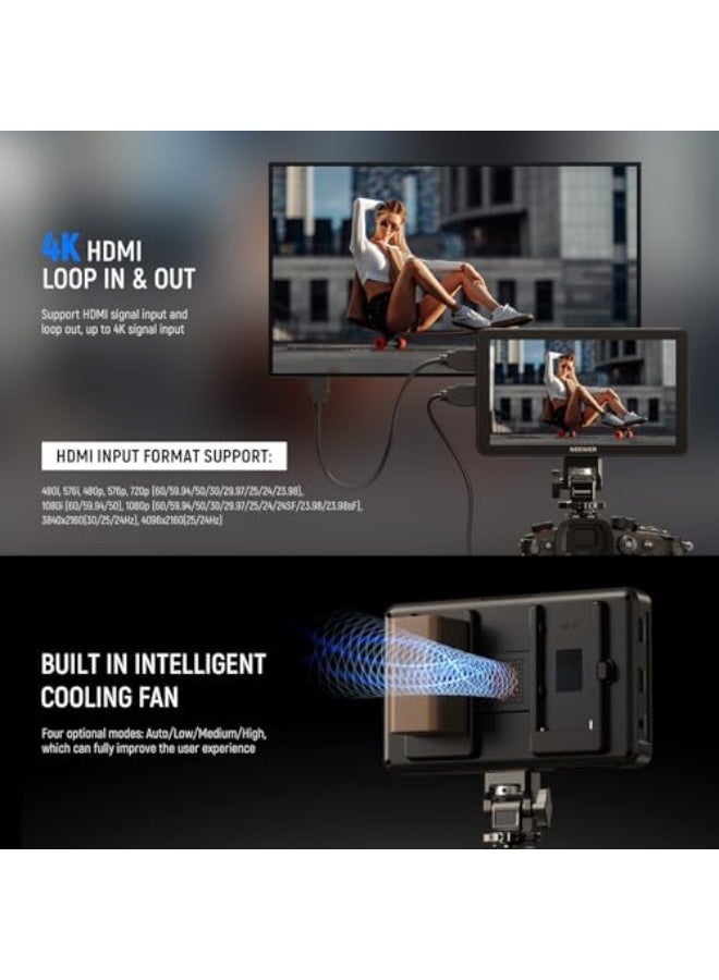NEEWER F700 7" Camera Field Monitor, 2000nit HD 1920x1080 IPS Touch Screen with 3D LUT, 4K HDMI Loop in/Out with Peak Focus DSLR Video Assist HDR Waveform, Cold Shoe Mount, 2 NP-F750 Batteries & Cable - Image 3