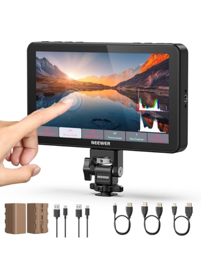 NEEWER F700 7" Camera Field Monitor, 2000nit HD 1920x1080 IPS Touch Screen with 3D LUT, 4K HDMI Loop in/Out with Peak Focus DSLR Video Assist HDR Waveform, Cold Shoe Mount, 2 NP-F750 Batteries & Cable - Image 1