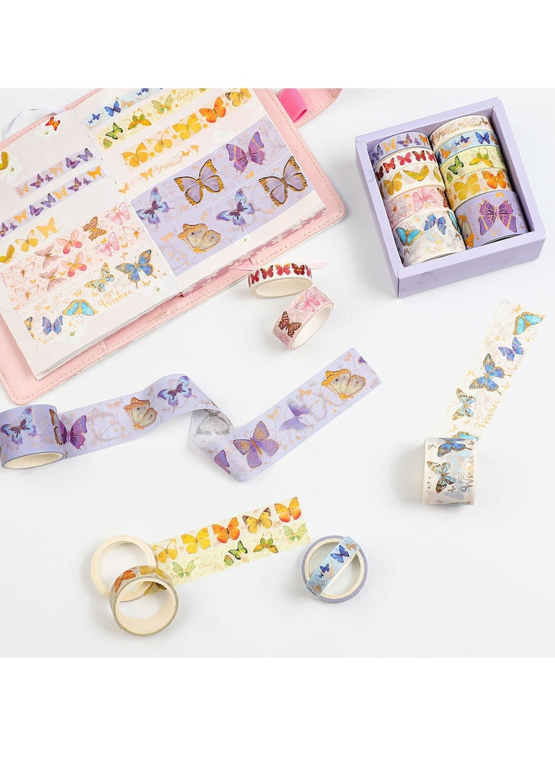 Zikra Colorful Butterfly Washi Tape, Gold Foil Washi Art 5 Sizes Decorative Scrapbook DIY Decor and Craft Gift Wrap for Bullet Journal, Scrapbook, Kids DIY Crafts (10 Rolls) - Image 2