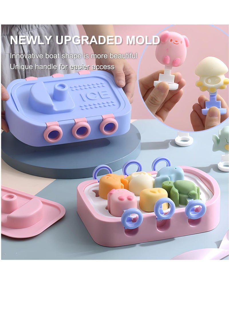 Excefore قوالب مصاصة، 6 قطع قوالب مصاصة سيليكون، صانع مصاصة مثلجة مع عصي، خالية من BPA، قابلة لإعادة الاستخدام وسهلة الإخراج لصنع المصاصات (أزرق) - Image 2