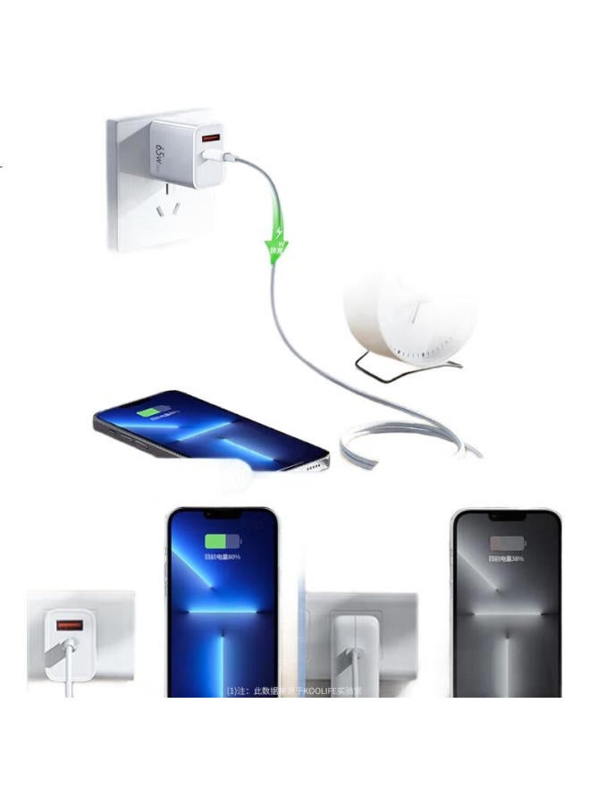 Koolife Gallium Nitride 65W Charger, Pd Fast Charging Multi-Port Adapter, 20W Compatible With Apple Iphone 14/13/12, Huawei, Xiaomi Phones, Macbook Laptops, Adapter - Image 2