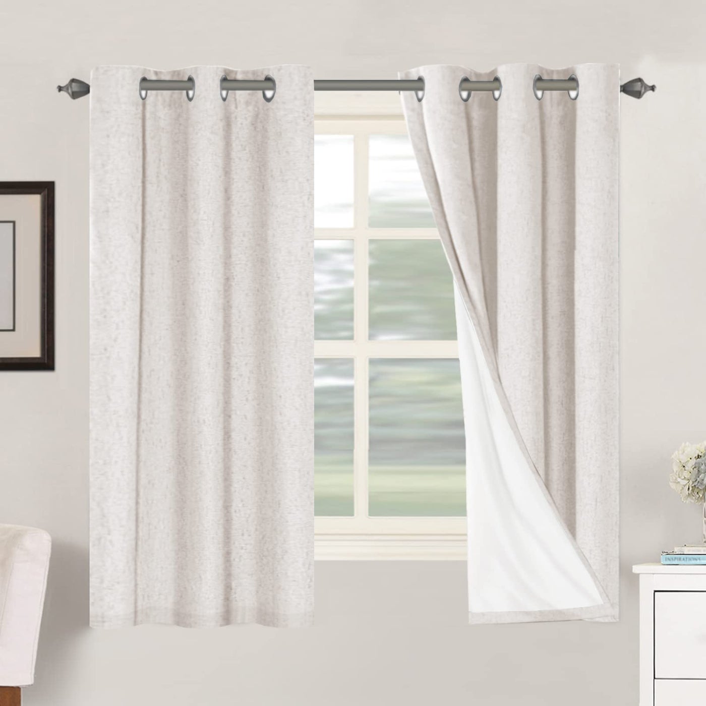 H.VERSAILTEX HVERSAILTEX Primitive Linen Curtains 100 Blackout Curtain Drapes Burlap Fabric Curtains with White Thermal Insulated Liner Grommet Top Drapes Living RoomBedroom 2 Panels 42 x 63 Inch Ivor