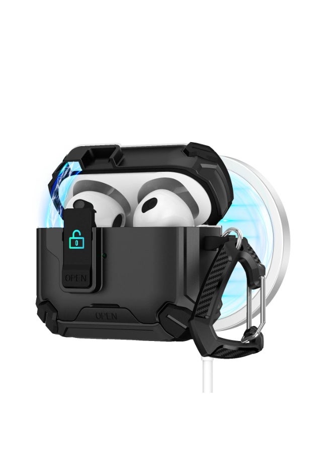 For AirPods 4 Case with Secure Lock Cover with Keychain Shockproof Protective Cover Multifunctional magnetic bracket, anti-fall