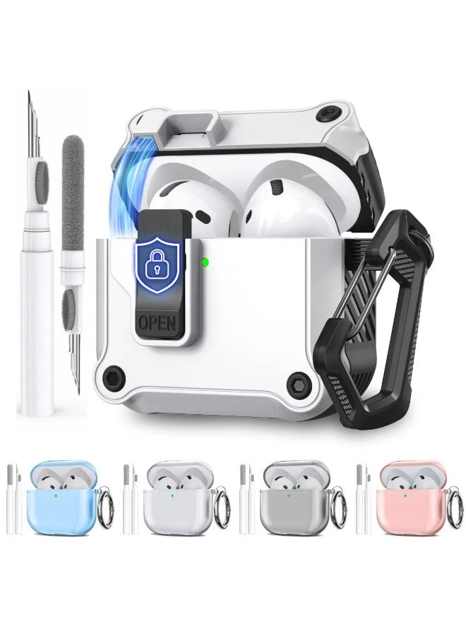 For AirPods 4 Case with Secure Lock Cover with Keychain Shockproof Protective Cover Multifunctional magnetic bracket, anti-fall